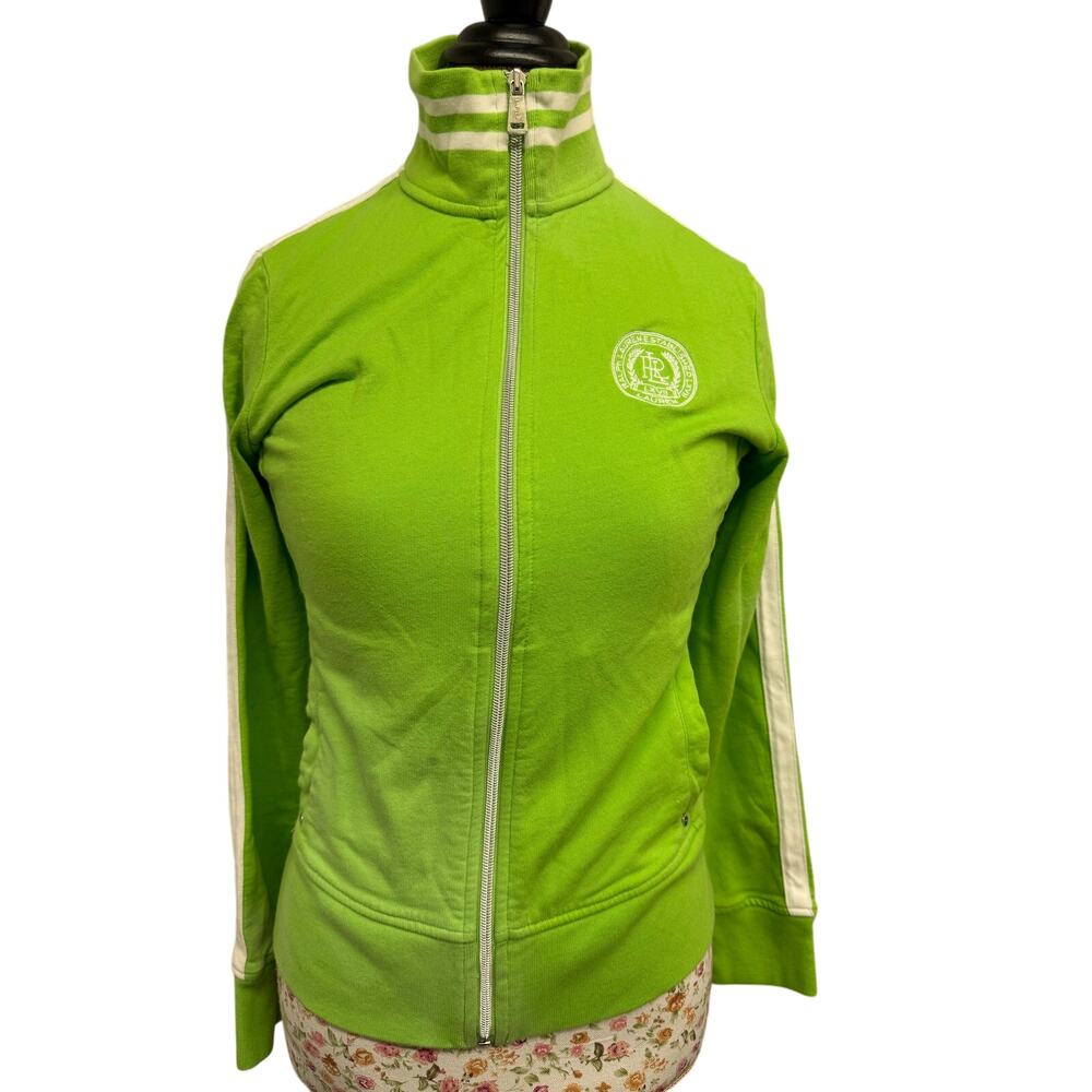 LRL Lauren Ralph Lauren Women's Green Cotton Full Zip Track Jacket  med lime